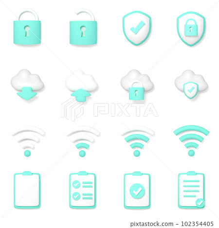 A set of 16 business 3D icons (lock security cloud wifi notebook cyan) 102354405