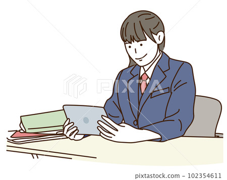 Girl operating a tablet with a smile Girl operating a tablet with a smile 102354611