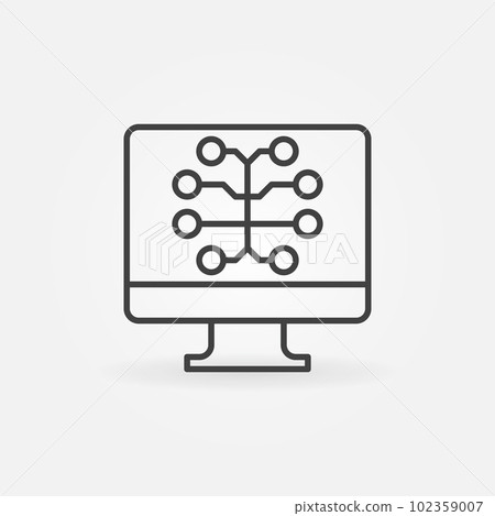 PC with Brain vector line icon. AI outline sign PC with Brain vector line icon. AI outline sign 102359007