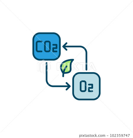 O2 to CO2 Carbon Dioxide vector colored icon O2 to CO2 Carbon Dioxide vector colored icon 102359747