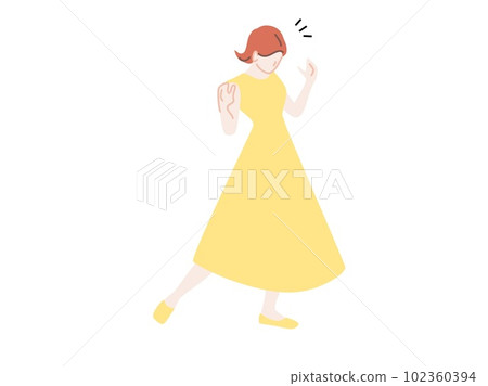 一個穿著裙子的女人低頭注意到某事 一個穿著裙子的女人低頭注意到某事 102360394