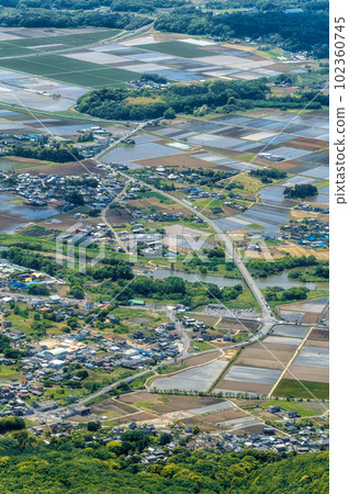Tsukuba City, Ibaraki Prefecture: View of paddy fields in the Kanto Plain taken from the summit of Mt. Tsukuba Tsukuba City, Ibaraki Prefecture: View of paddy fields in the Kanto Plain taken from the summit of Mt. Tsukuba 102360745