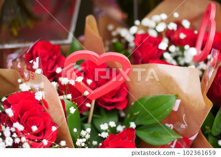 Red Rose Bouquet and heart shape symbol for gift . 102361659