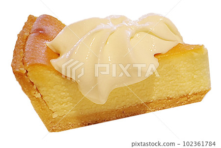 Illustration of a cheese tart with whipped cream on top 102361784