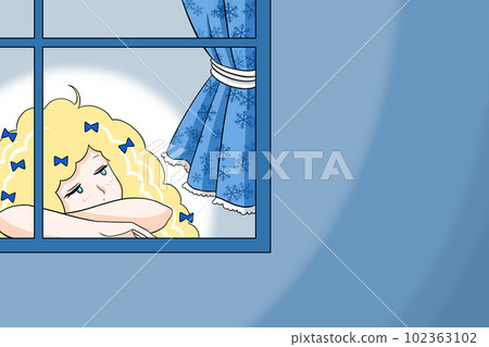 雨季一臉憂鬱的少女插畫窗邊少女暮色青春期單相思迷失房間青春 102363102