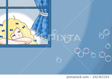 雨季一臉憂鬱的少女插畫窗邊少女暮色青春期單相思迷失房間青春 102363103