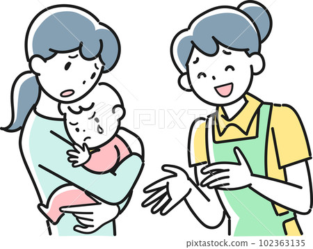 因寶寶心情不好而陷入困境的媽媽和女保育員 102363135
