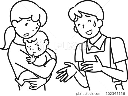 因寶寶心情不好而陷入困境的媽媽和男保育員 102363136