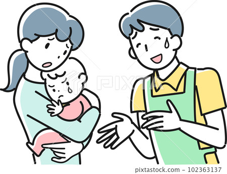 因寶寶心情不好而陷入困境的媽媽和男保育員 102363137