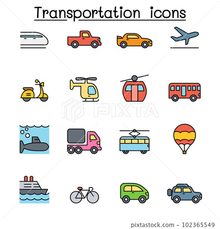 Transport and Logistics color line icon set 102365549