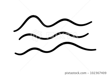 Doodle sea wave icon. Hand drawn simple wavy line. Sea storm scribble icon. Ocean water flow curve sketch. Aqua doodle symbol. Vector illustration isolated on white background Doodle sea wave icon. Hand drawn simple wavy line. Sea storm scribble icon. Ocean water flow curve sketch. Aqua doodle symbol. Vector illustration isolated on white background 102367409