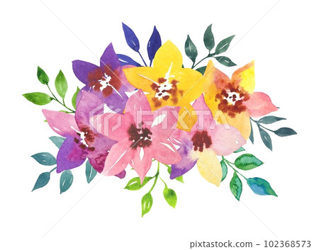 Bright flowers, green leaves. Bright bouquet. Bright flowers, green leaves. Bright bouquet. 102368573