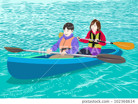 劃皮划艇的男孩和女孩的插圖 劃皮划艇的男孩和女孩的插圖 102368614