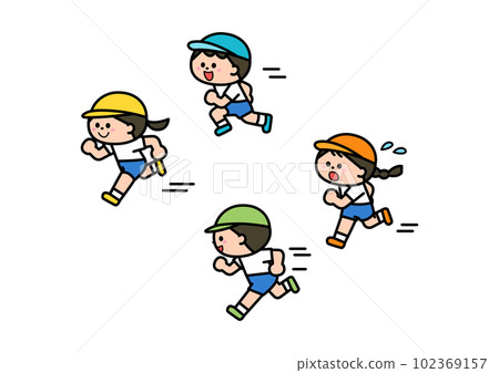 孩子們穿著體操服跑步 孩子們穿著體操服跑步 102369157
