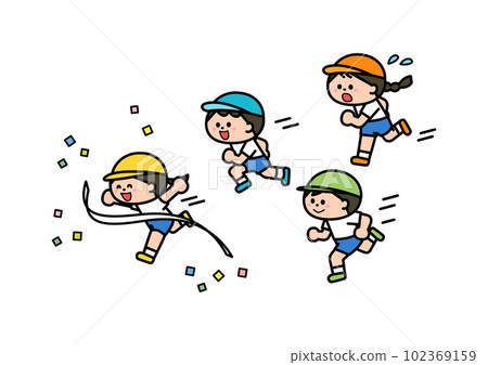 Children running in gym clothes Goal scene 102369159