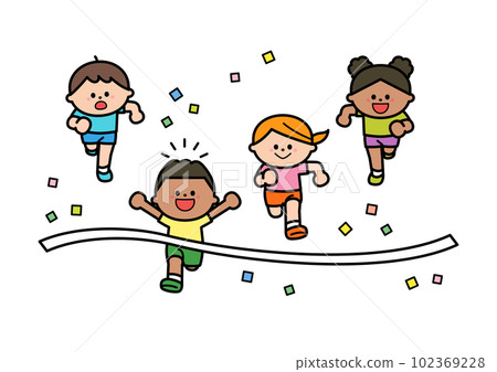 Children of various races in a race Goal scene Children of various races in a race Goal scene 102369228