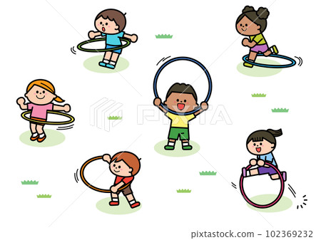 children playing with hula hoops 102369232