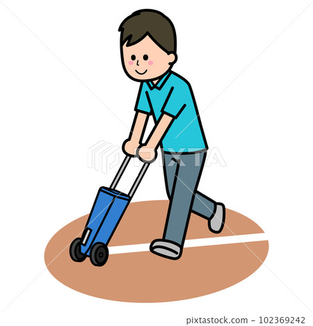 A man who draws a white line with a line car 102369242