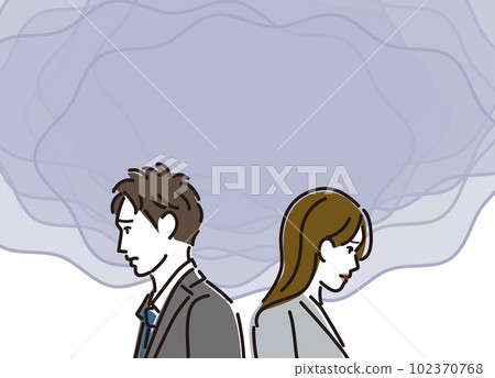 Male and female office workers who are worried 102370768