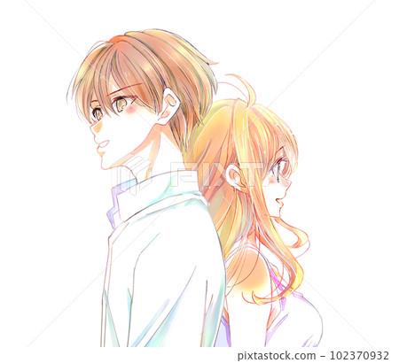 Back-to-back male and female couple summer Back-to-back male and female couple summer 102370932