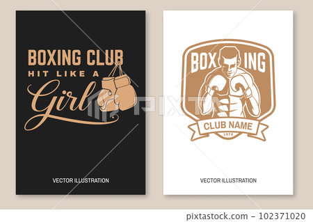 Set of Boxing club badge, logo design. Vector illustration. For Boxing sport club emblem, sign, patch, shirt, template. Retro poster, banner with Boxer, gloves Silhouette. Set of Boxing club badge, logo design. Vector illustration. For Boxing sport club emblem, sign, patch, shirt, template. Retro poster, banner with Boxer, gloves Silhouette. 102371020