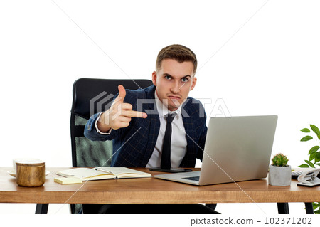 businessman works on laptop pc computer and showing Ok gesture businessman works on laptop pc computer and showing Ok gesture 102371202