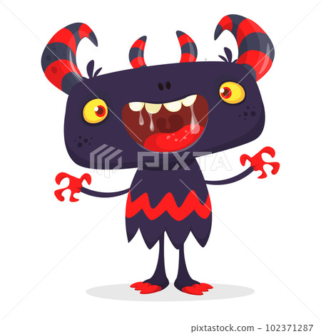Funny cartoon smiling monster creature. Halloween Illustration of happy alien character. Vector isolated Funny cartoon smiling monster creature. Halloween Illustration of happy alien character. Vector isolated 102371287
