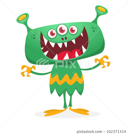 Funny cartoon smiling monster creature. Halloween Illustration of happy alien character. Vector isolated Funny cartoon smiling monster creature. Halloween Illustration of happy alien character. Vector isolated 102371314