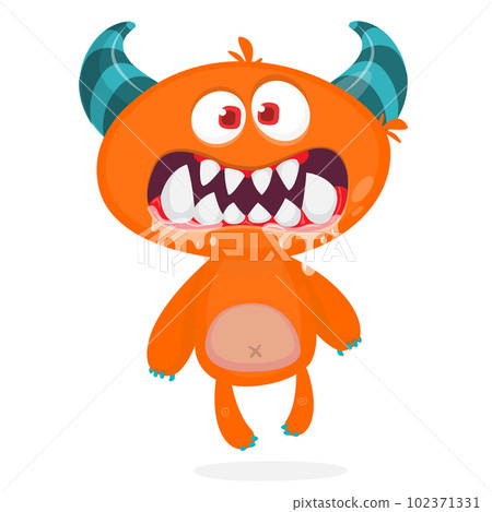 Funny cartoon smiling monster creature. Halloween Illustration of happy alien character. Vector isolated 102371331