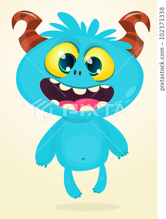 Funny cartoon smiling monster creature. Halloween Illustration of happy alien character. Vector isolated 102371338
