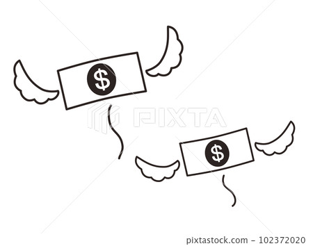 插圖顯示錢在付款後如何消失。錢長出翅膀飛走了。 102372020
