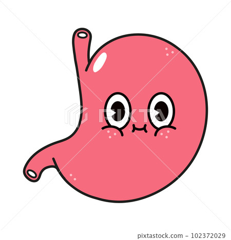 Cute funny Stomach character. Vector hand drawn traditional cartoon vintage, retro, kawaii character illustration icon. Isolated on white background. Stomach character concept Cute funny Stomach character. Vector hand drawn traditional cartoon vintage, retro, kawaii character illustration icon. Isolated on white background. Stomach character concept 102372029