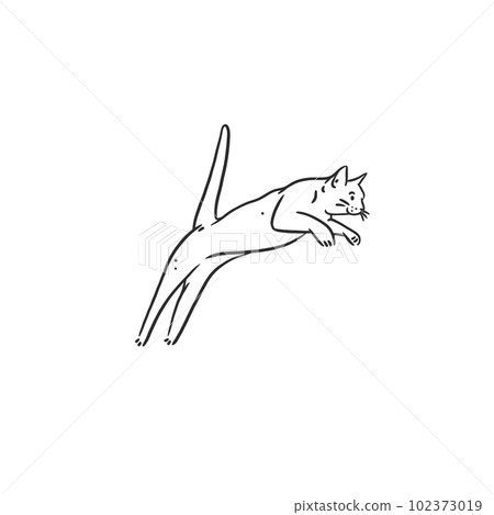 Hand drawn vector abstract graphic line art collection with adorable cute funny cartoon cat character.Vector illustration of funny cartoon outline cat in trendy line style. Drawing line art cat icon. 102373019
