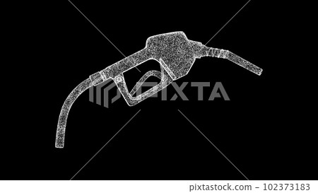 3D auto gas pump on black bg. Object dissolved flickering particles. Transport fuel hydrocarbons concept. For title, text, presentation. 3d animation. 102373183