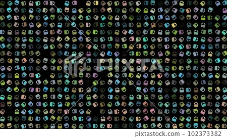 Colored flashing rotating shopping cart on black bg. Abstract festive background for advertising, congratulations, text. Colorful creative flat dynamic shapes animation. Business bg. 3D render 102373382