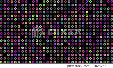 Colored flashing rotating letter A on black bg. Abstract festive background for advertising, congratulations, text. Colorful creative flat dynamic shapes animation. Business bg. 3D render 102373429