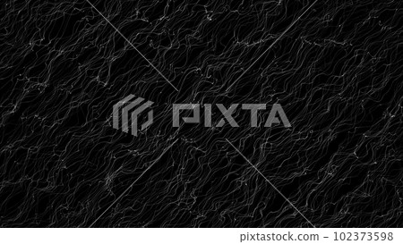 A diagonal stream of white wriggling threads on a black background. Cosmic phenomenon. Mixing wavy threads in erratic dynamic movement. Smooth flow. 3D render 102373598