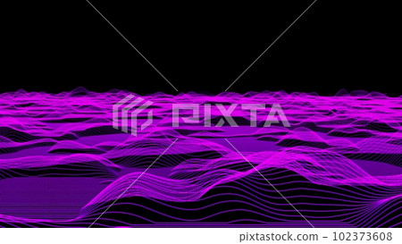 Abstract Running Landscape. Beautiful abstract 3D surface with glitter sparkles. Red orange gradient. Abstract seamless animation in retro-futuristic 80's style. 3D rendering Abstract Running Landscape. Beautiful abstract 3D surface with glitter sparkles. Red orange gradient. Abstract seamless animation in retro-futuristic 80's style. 3D rendering 102373608