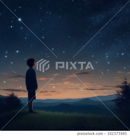 boy looking at the stars boy looking at the stars 102373985