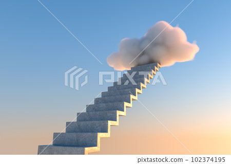 3D render illustration of staircase leading to white cloud 3D render illustration of staircase leading to white cloud 102374195