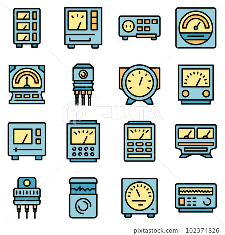 Voltage regulator icons set. Outline set of voltage regulator vector icons thin line color flat on white Voltage regulator icons set. Outline set of voltage regulator vector icons thin line color flat on white 102374826