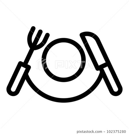 Home knife fork plate icon. Outline home knife fork plate vector icon for web design isolated on white background Home knife fork plate icon. Outline home knife fork plate vector icon for web design isolated on white background 102375280