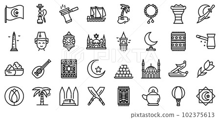 Istanbul icons set. Outline set of Istanbul vector icons for web design isolated on white background Istanbul icons set. Outline set of Istanbul vector icons for web design isolated on white background 102375613
