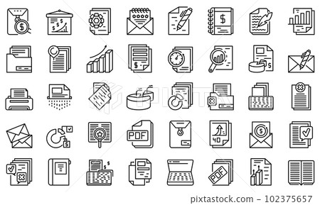 Report icons set. Outline set of report vector icons for web design isolated on white background Report icons set. Outline set of report vector icons for web design isolated on white background 102375657