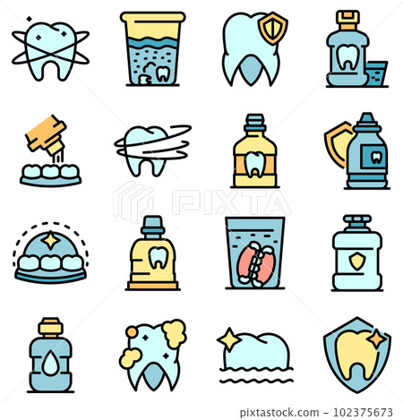 Tooth rinse icons set. Outline set of tooth rinse vector icons thin line color flat on white 102375673