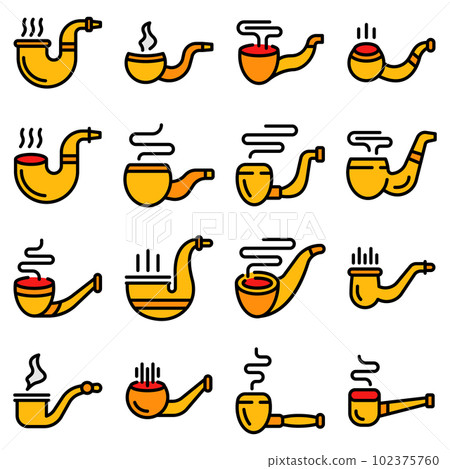 Smoking pipe icons set. Outline set of smoking pipe vector icons thin line color flat on white 102375760