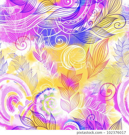 Colorful Abstract Psychedelic Feathers - Large Scale Seamless Pattern Colorful Abstract Psychedelic Feathers - Large Scale Seamless Pattern 102376017