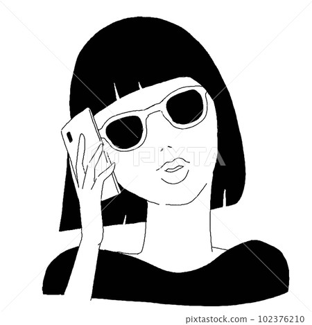 帶手機和太陽鏡的女人的矢量圖解 102376210