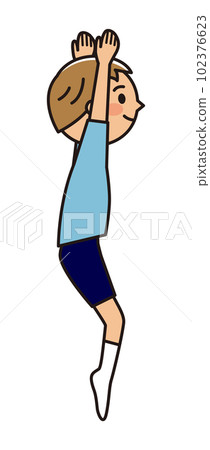 Boys playing trampoline _ fly with both hands up Boys playing trampoline _ fly with both hands up 102376623