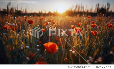 Beautiful blooming red poppies Beautiful blooming red poppies 102377563
